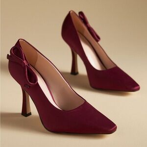 Anthropologie Satin Heels with Bow Detail